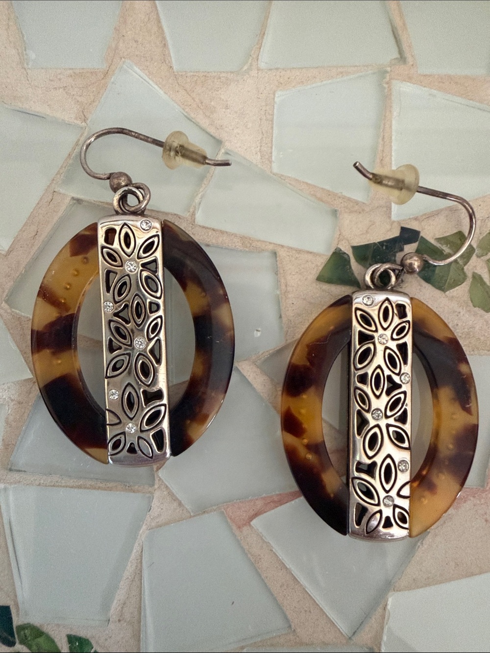 Brighton Bock PartyTortoiseshell Hoop Dangle Earrings with Filigree Acccents - Picture 2 of 5